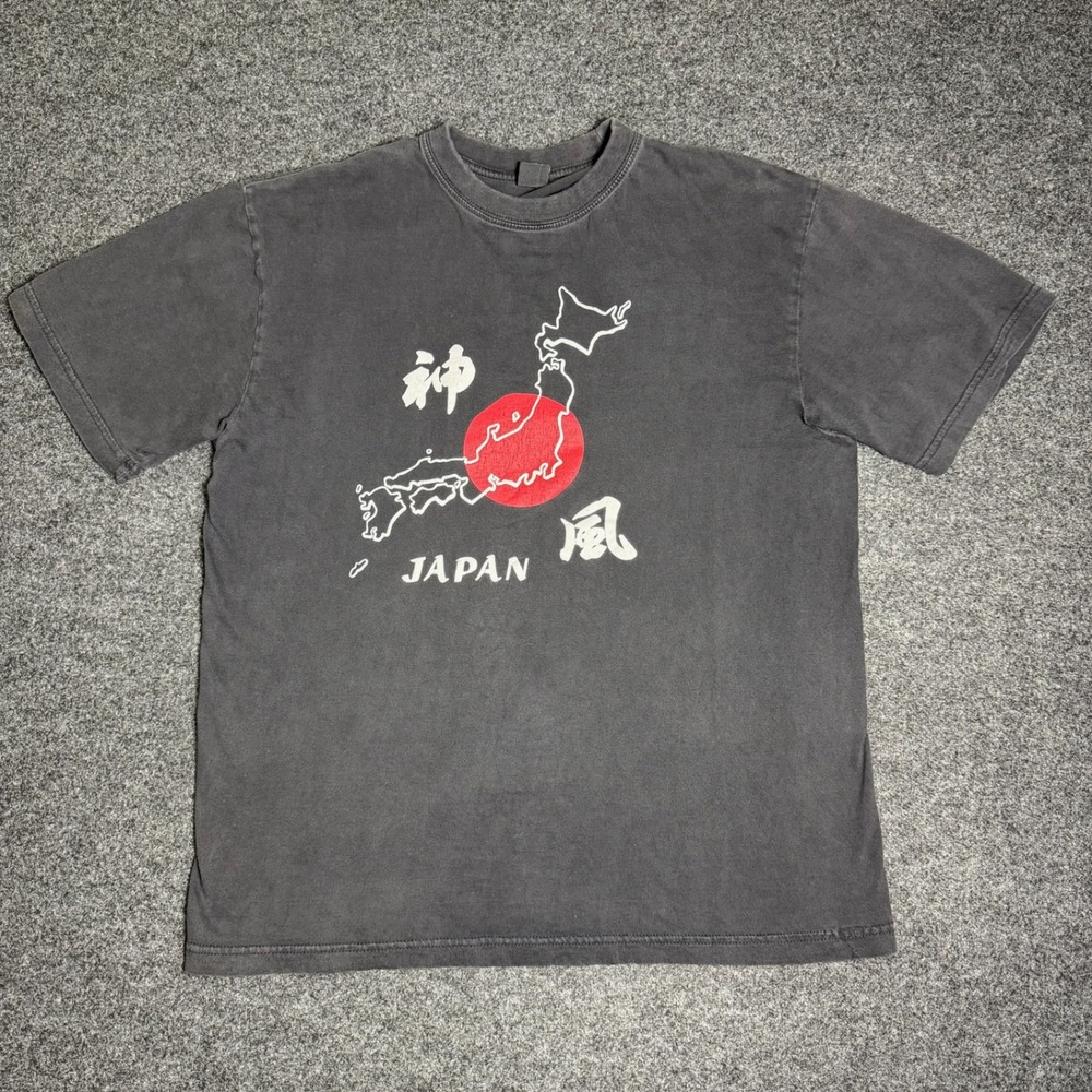 Vintage Japan Shine T-Shirt Mens L Black Graphic Tee Japan Map Kanji Streetwear